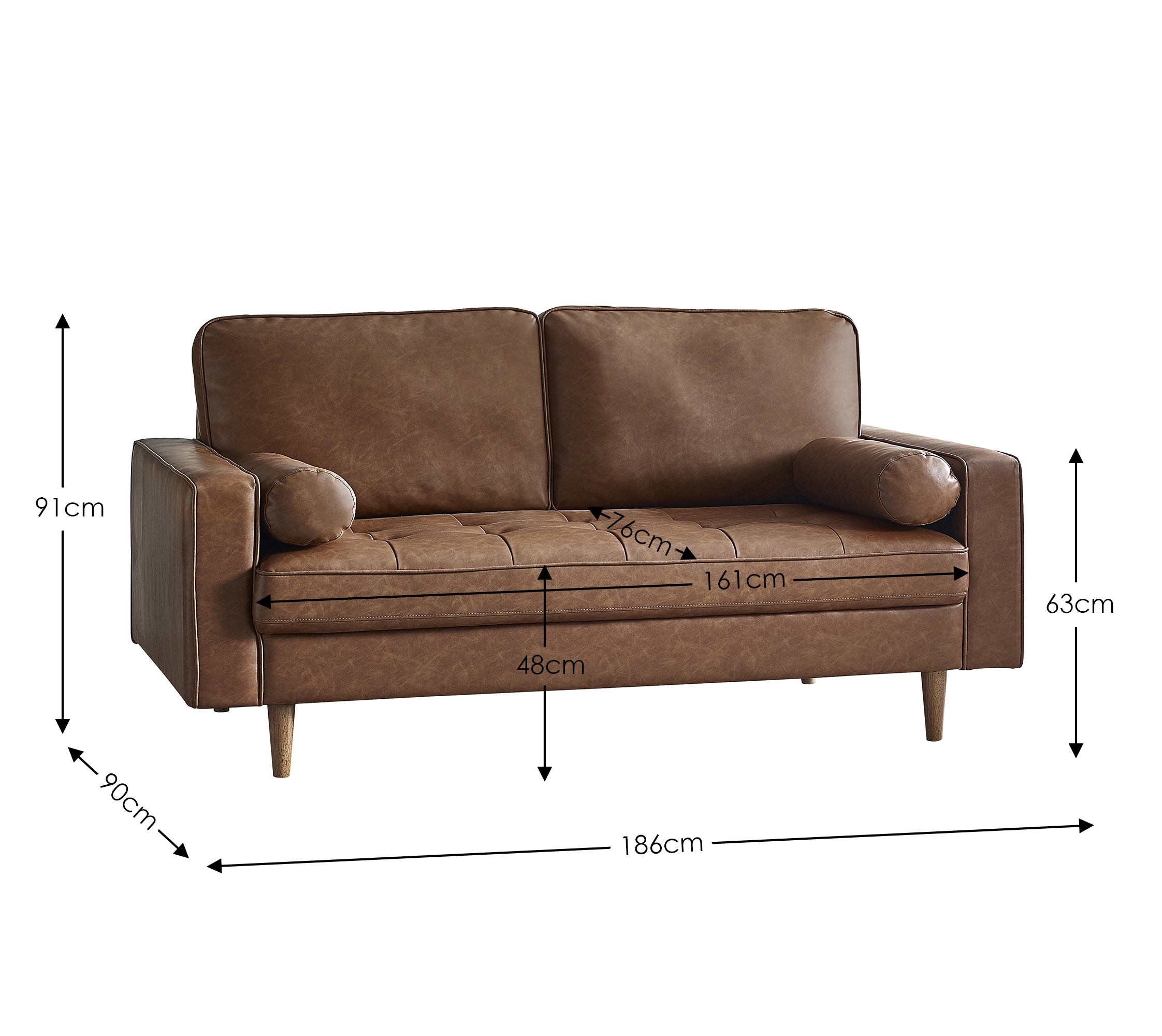 Callow Brown Faux Leather Sofa | 3 Seater